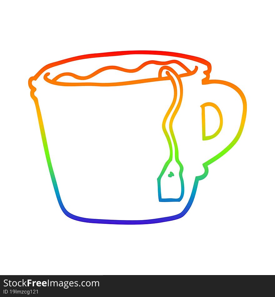 rainbow gradient line drawing of a cartoon hot cup of tea