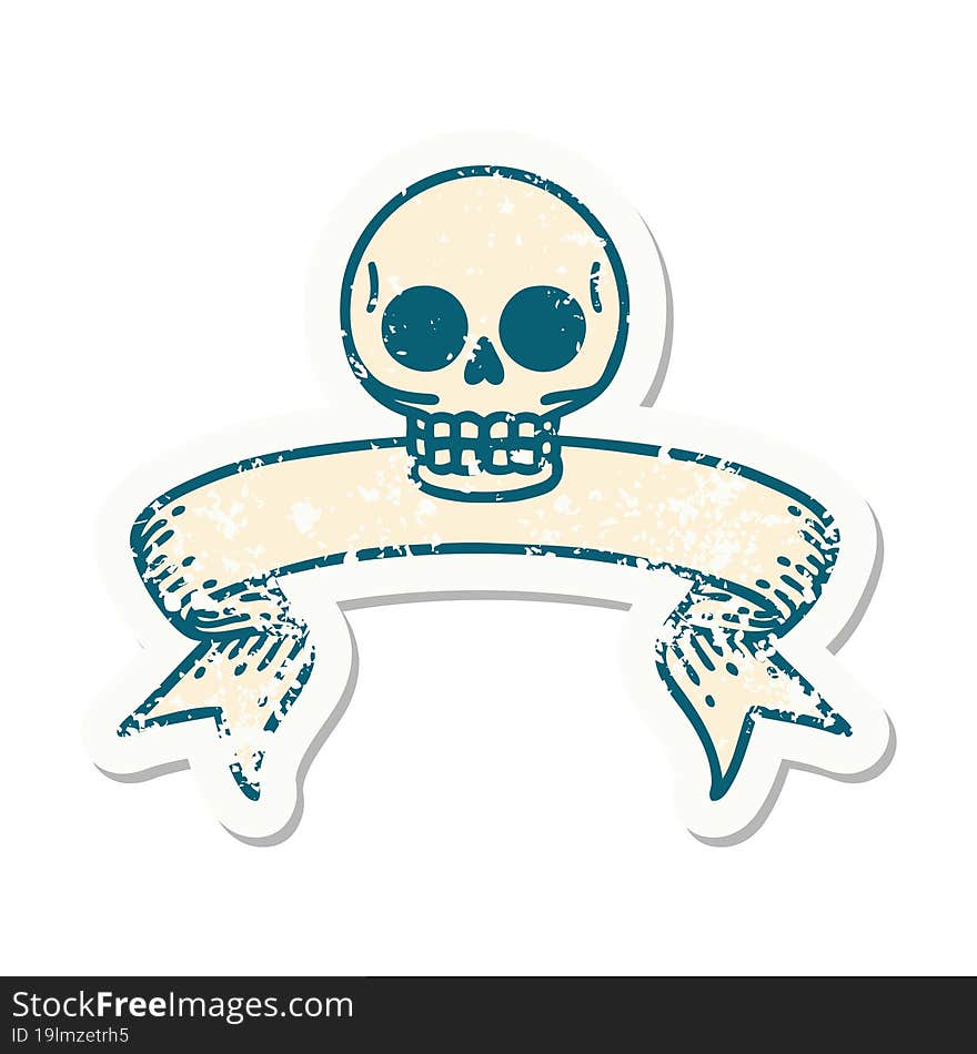 Grunge Sticker With Banner Of A Skull