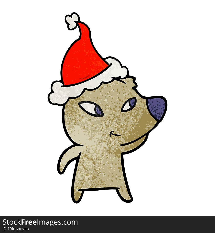 cute textured cartoon of a bear wearing santa hat