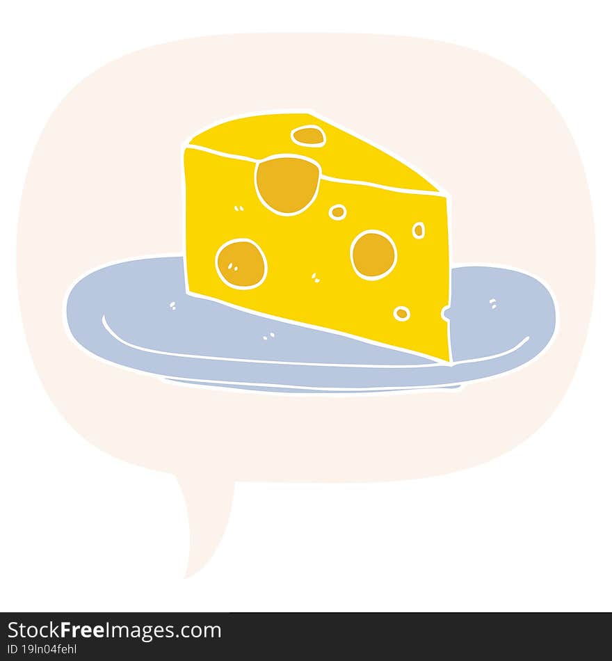 Cartoon Cheese And Speech Bubble In Retro Style