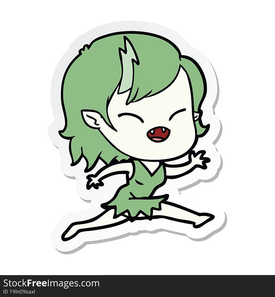 sticker of a cartoon laughing vampire girl running