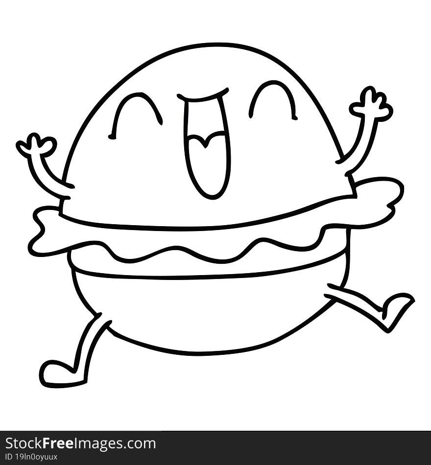 quirky line drawing cartoon happy veggie burger