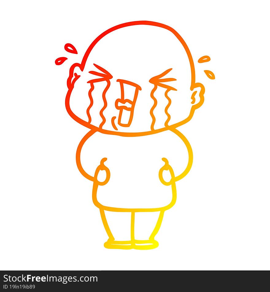 warm gradient line drawing cartoon crying bald man