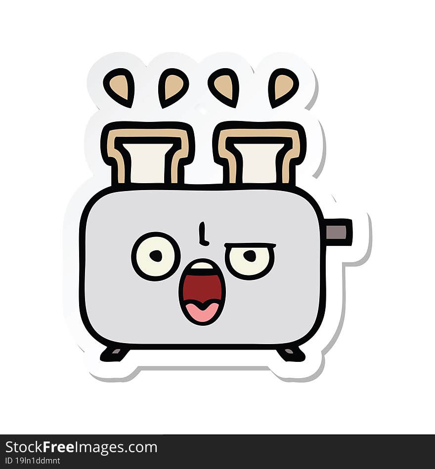 sticker of a cute cartoon of a toaster