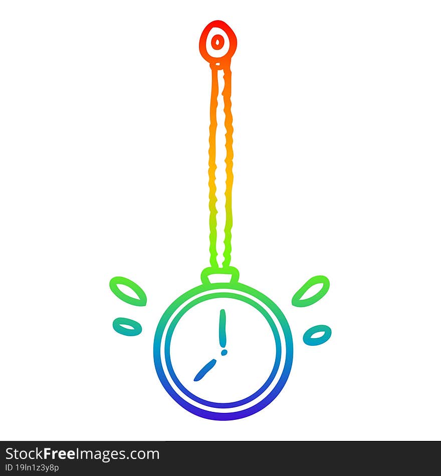 rainbow gradient line drawing of a swinging gold hypnotist watch