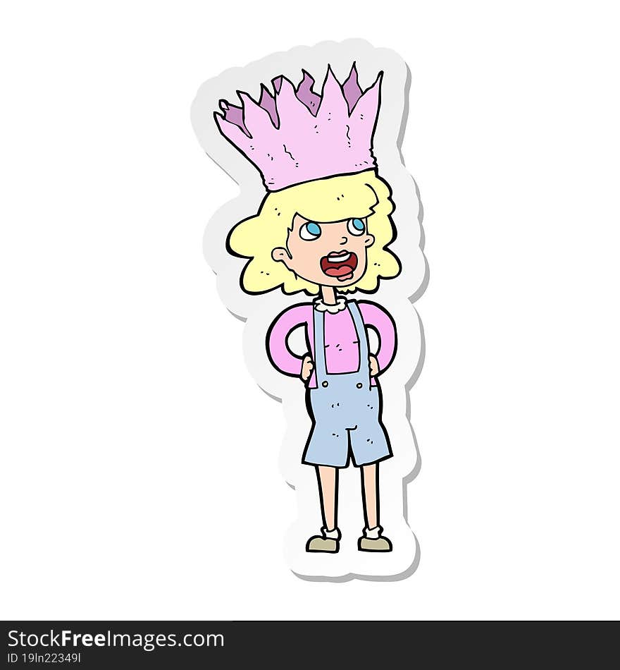 sticker of a cartoon person wearing crown