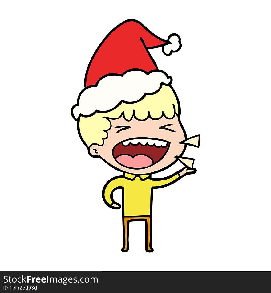 Line Drawing Of A Laughing Man Wearing Santa Hat