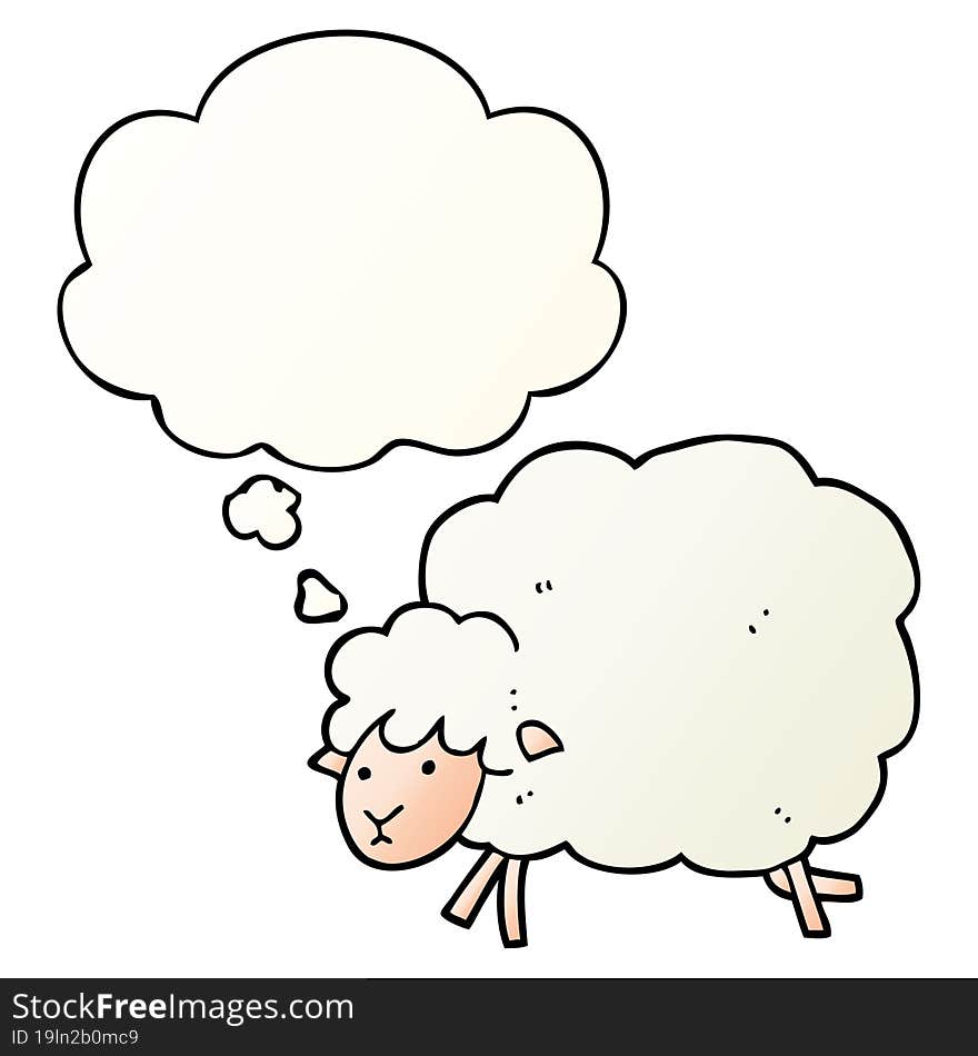 Cartoon Sheep And Thought Bubble In Smooth Gradient Style