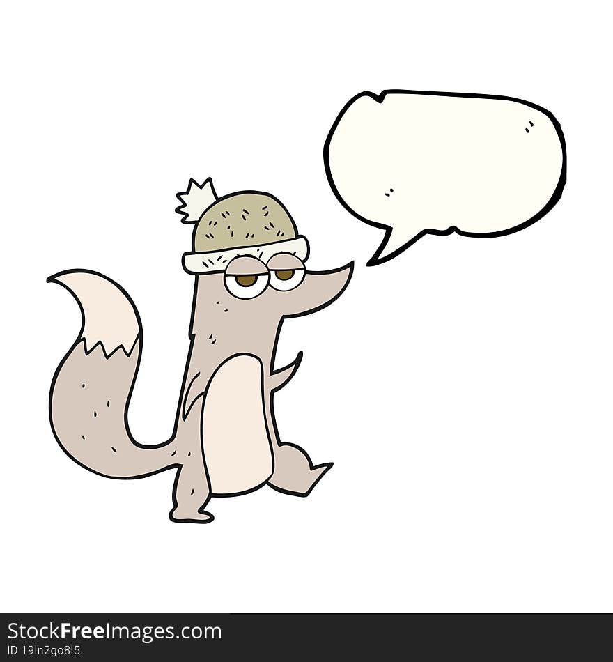 speech bubble cartoon little wolf wearing hat