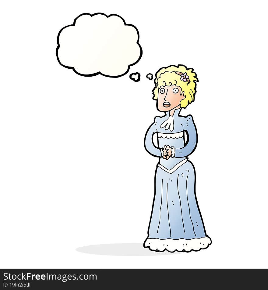 cartoon shocked victorian woman with thought bubble