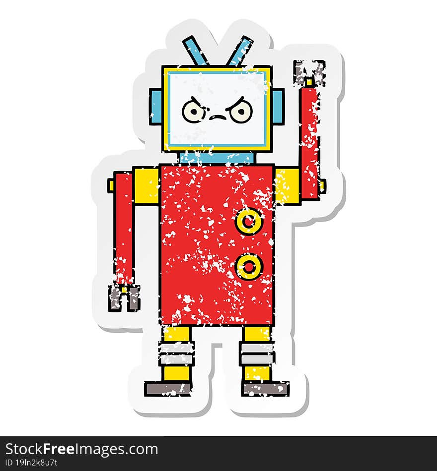 Distressed Sticker Of A Cute Cartoon Robot