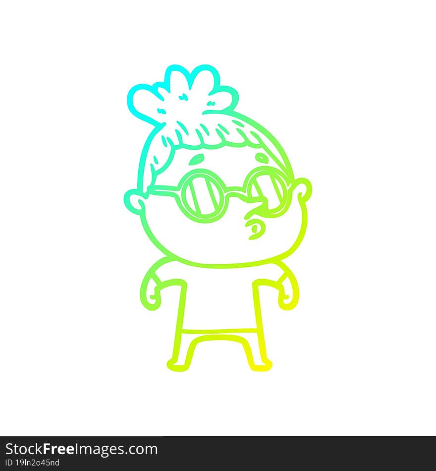 cold gradient line drawing cartoon woman wearing glasses