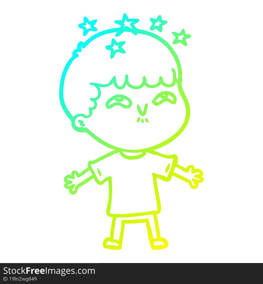 cold gradient line drawing cartoon amazed boy