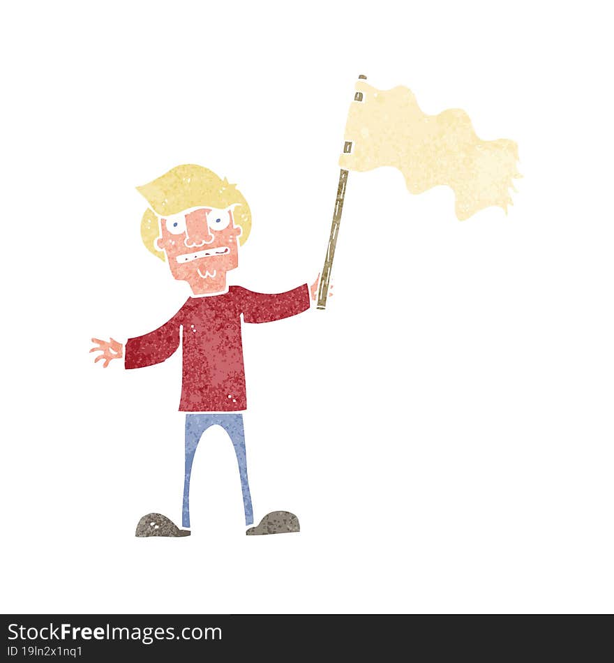 cartoon man waving white flag