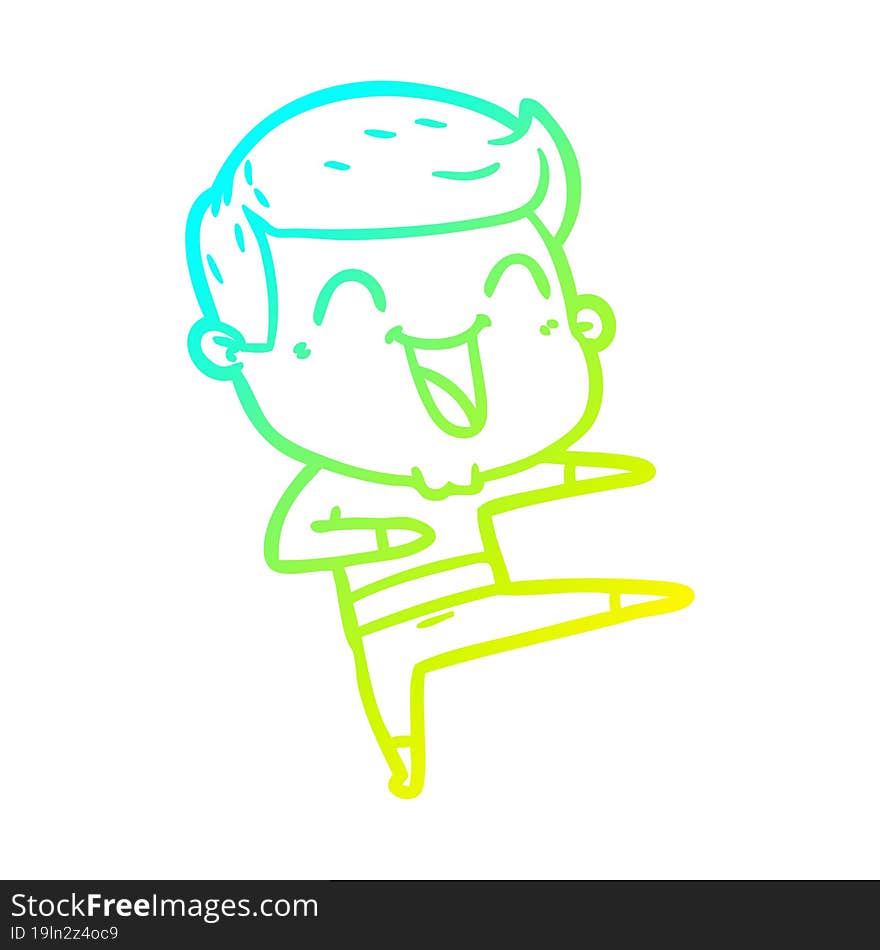 cold gradient line drawing of a cartoon man laughing