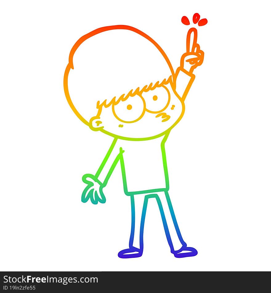 rainbow gradient line drawing nervous cartoon boy with idea