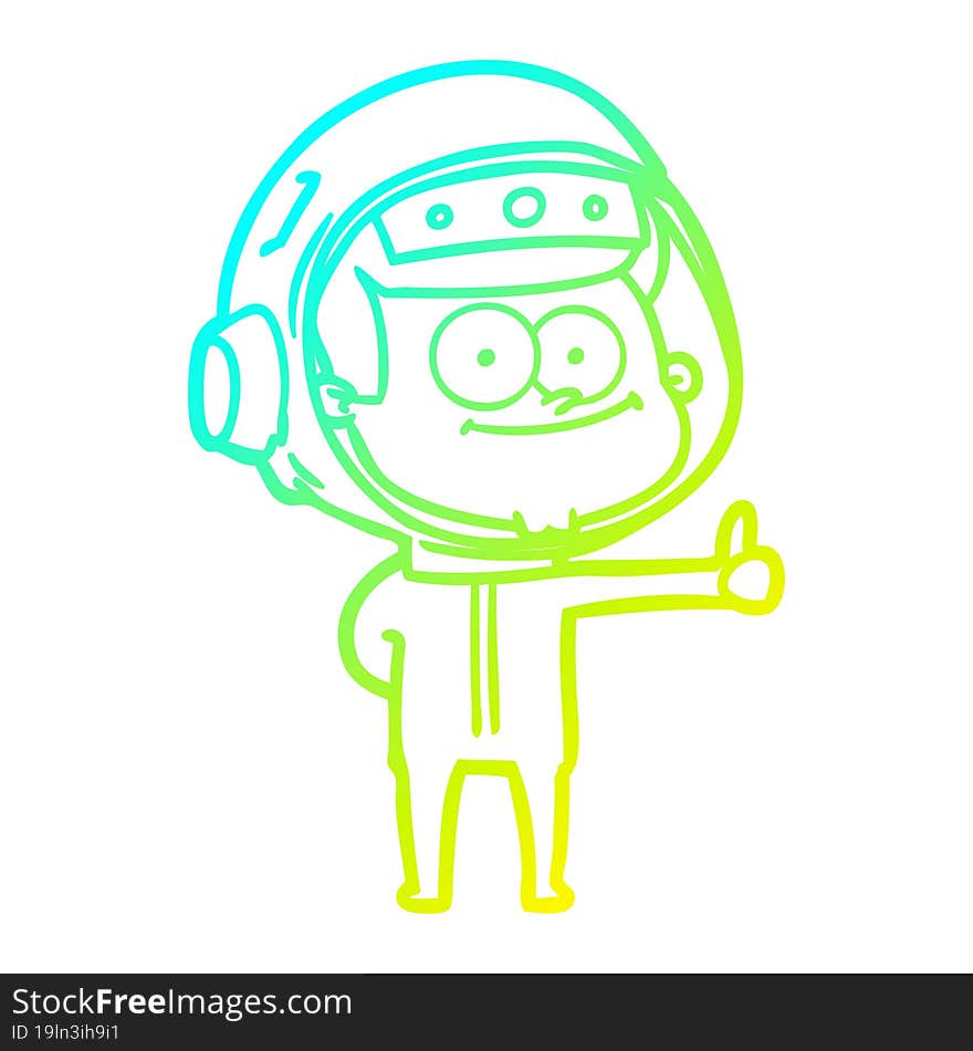 cold gradient line drawing of a happy astronaut cartoon