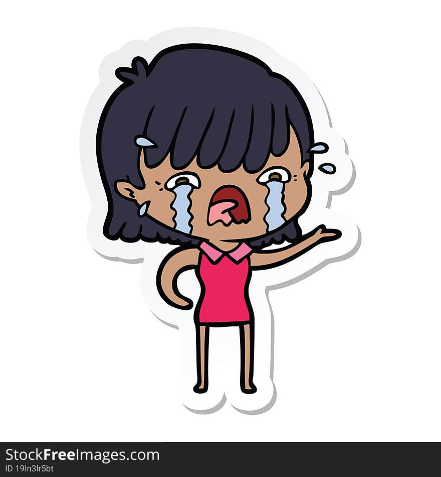 Sticker Of A Cartoon Girl Crying