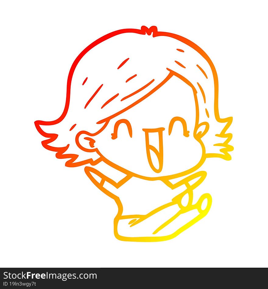 Warm Gradient Line Drawing Cartoon Laughing Woman