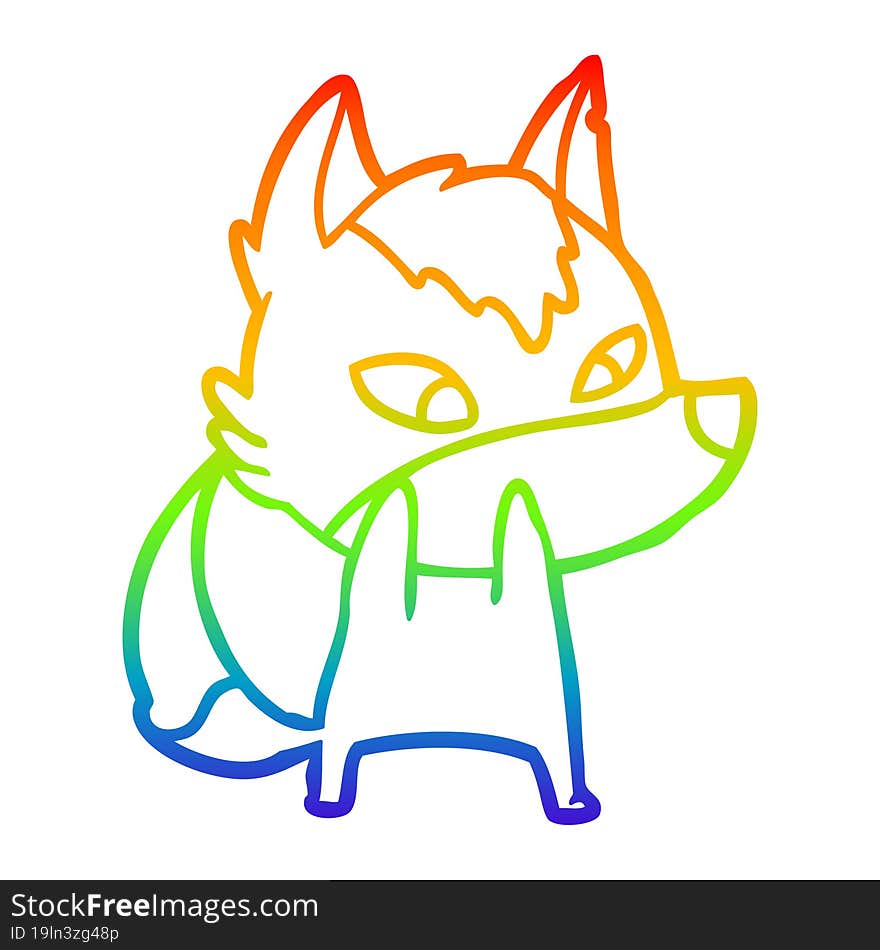 rainbow gradient line drawing shy cartoon wolf