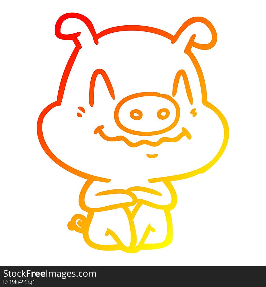 warm gradient line drawing nervous cartoon pig sitting