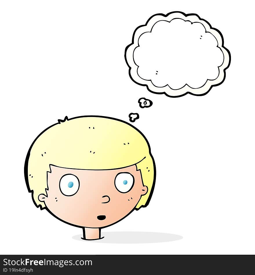 cartoon curious boy with thought bubble