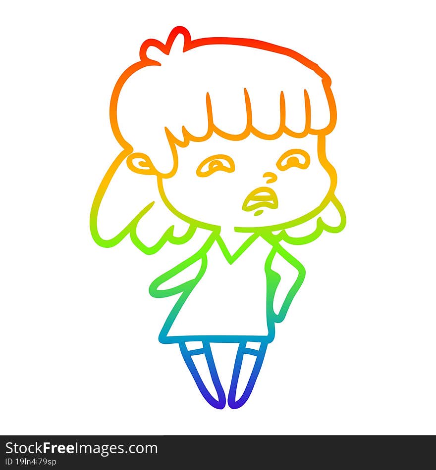 rainbow gradient line drawing cartoon worried woman