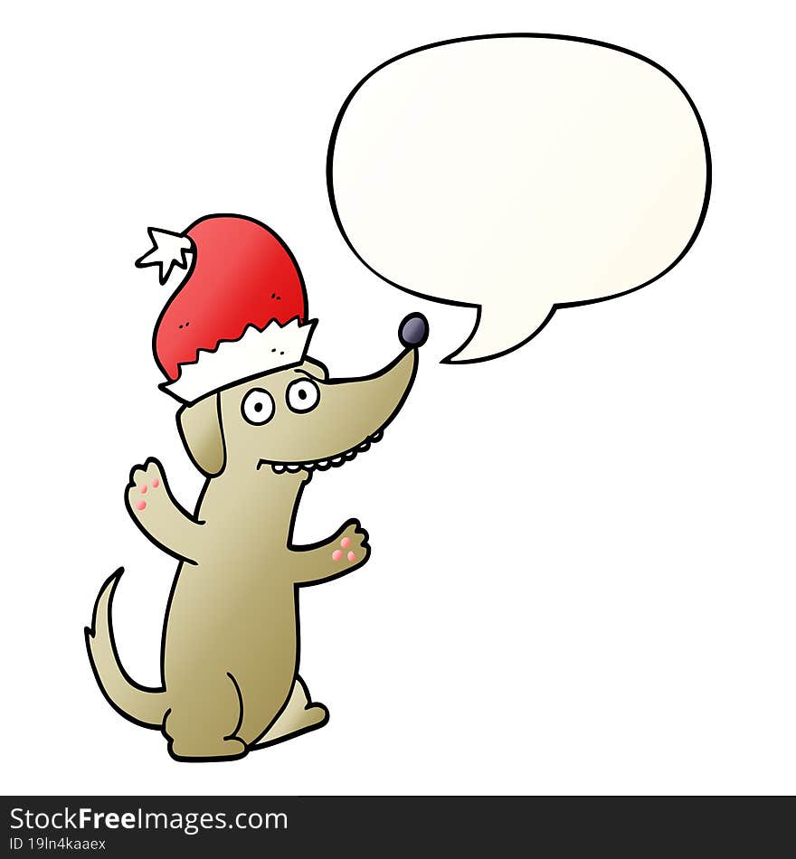 cute christmas cartoon dog and speech bubble in smooth gradient style