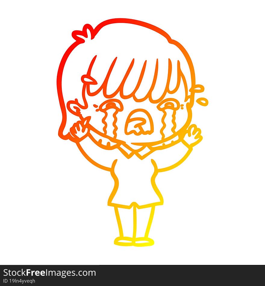 warm gradient line drawing of a cartoon girl crying