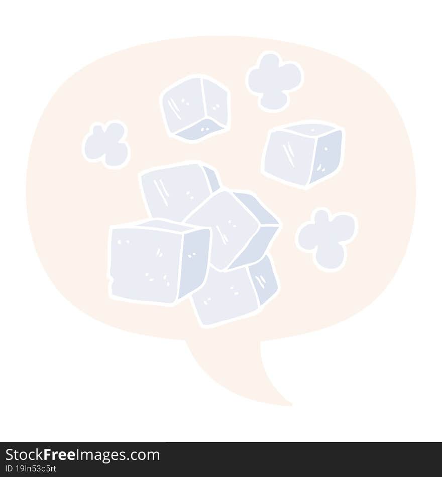 cartoon ice cubes and speech bubble in retro style