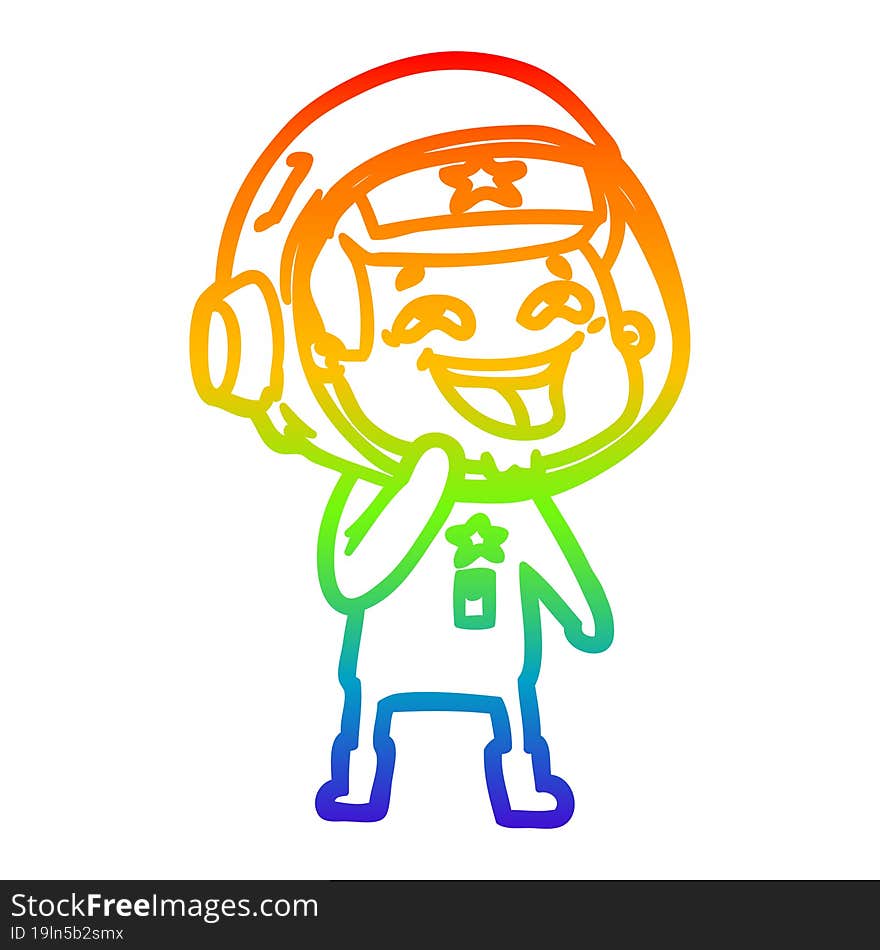 rainbow gradient line drawing of a cartoon laughing astronaut