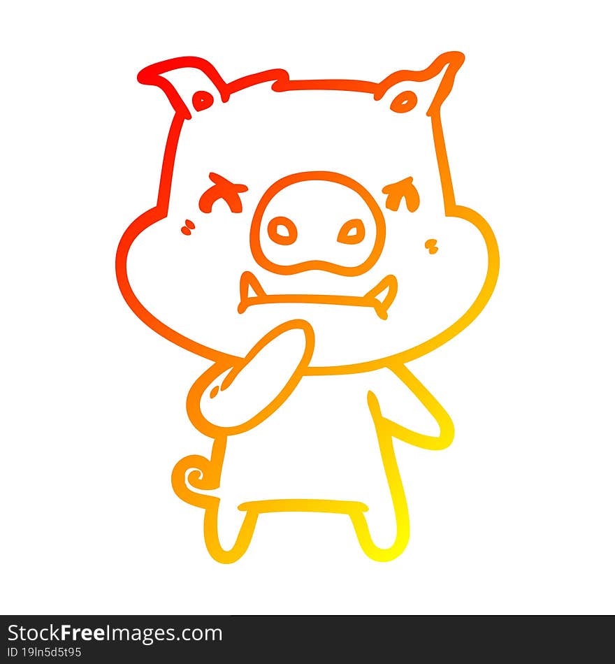 warm gradient line drawing angry cartoon pig