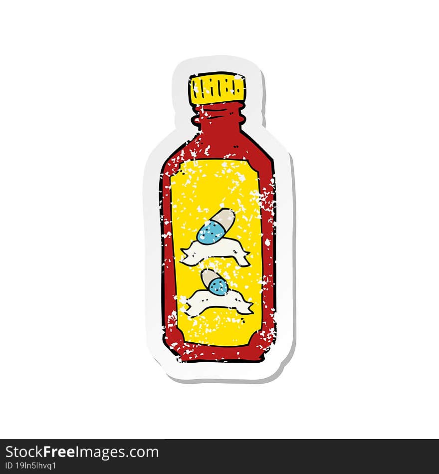 retro distressed sticker of a cartoon old bottle of pills