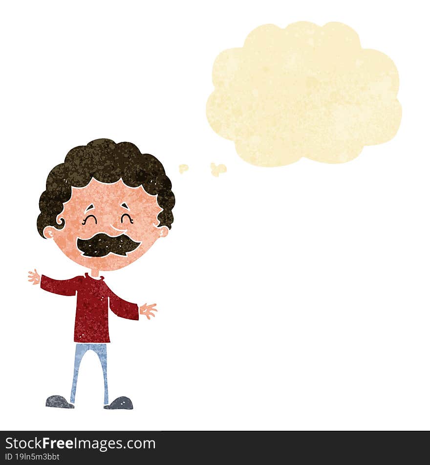 Cartoon Happy Man With Mustache With Thought Bubble