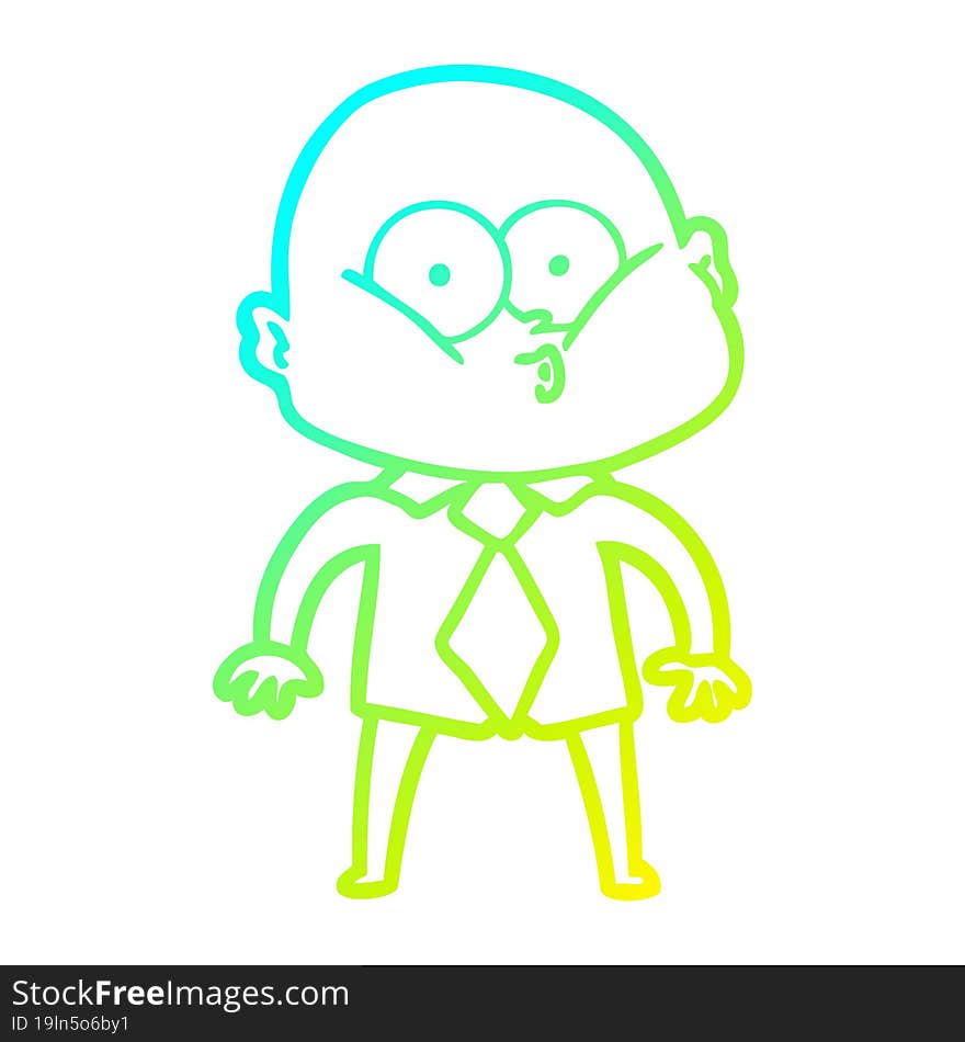 cold gradient line drawing of a cartoon bald man staring