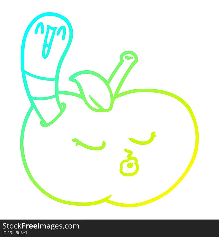 cold gradient line drawing cartoon worm in apple