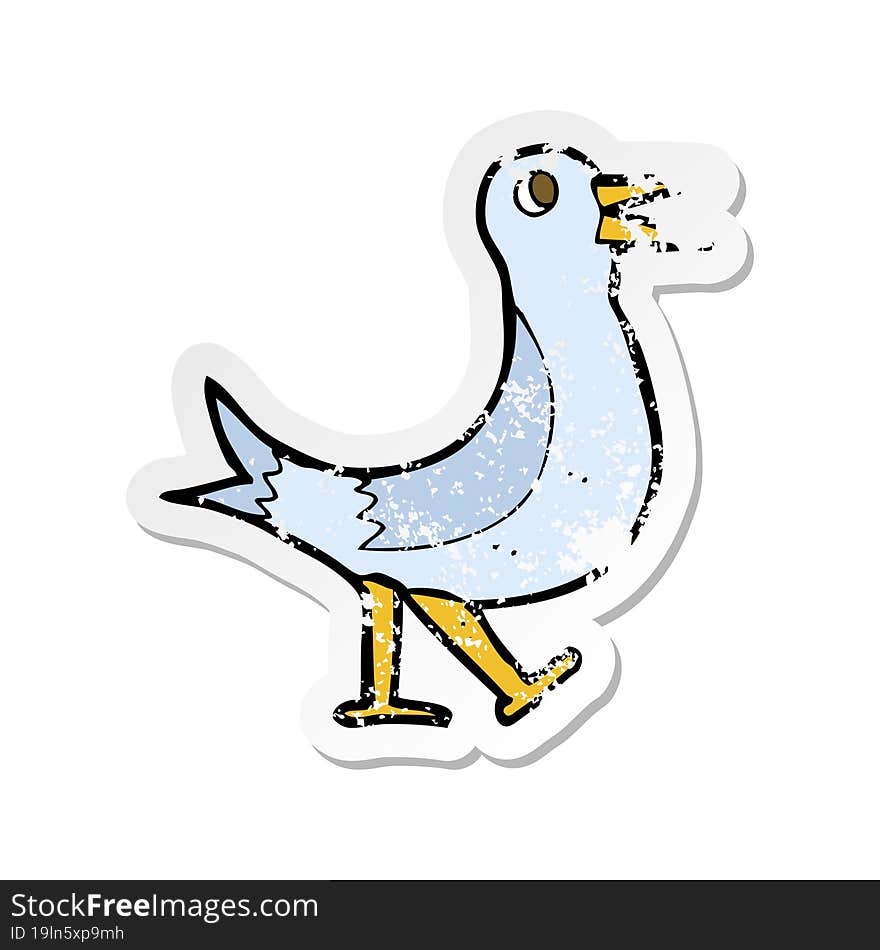 retro distressed sticker of a cartoon walking bird