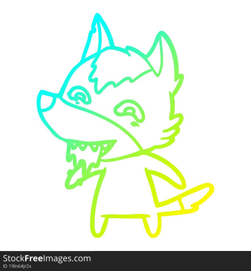 cold gradient line drawing cartoon hungry wolf