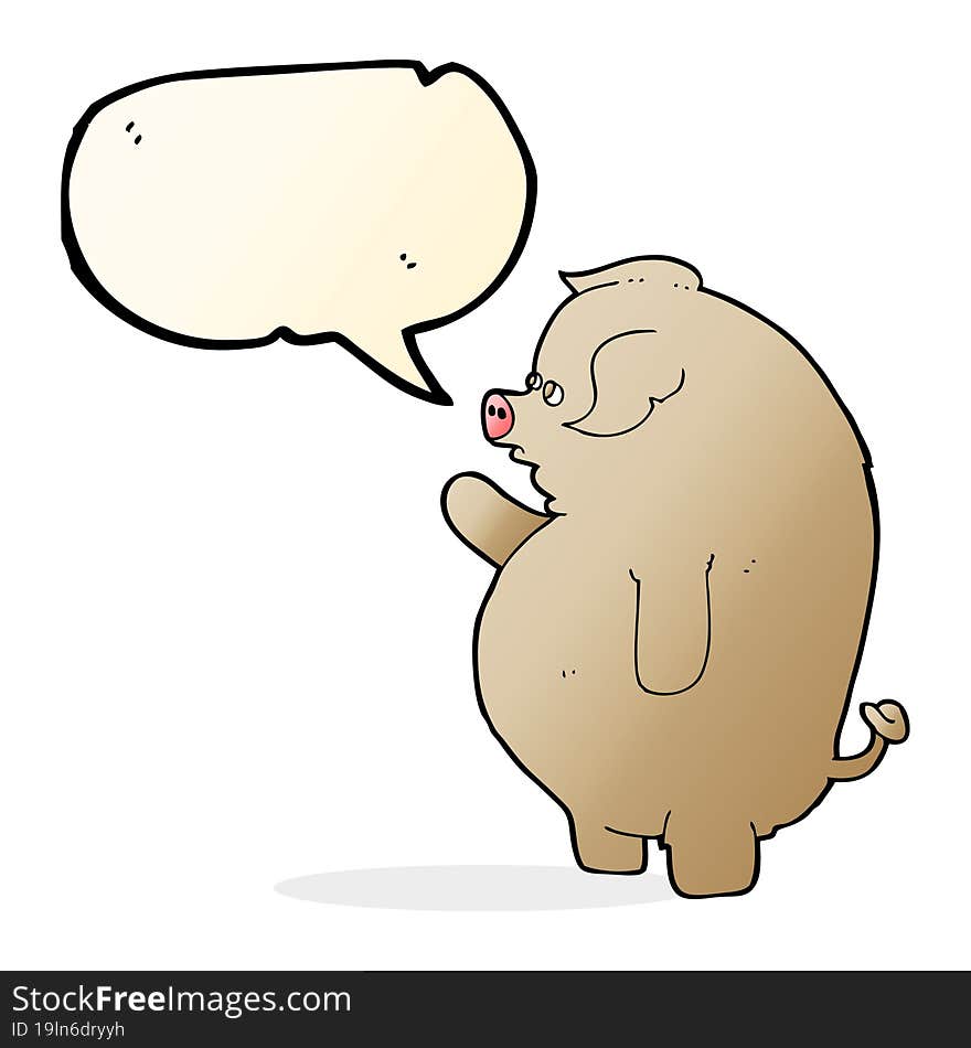 cartoon fat pig with speech bubble