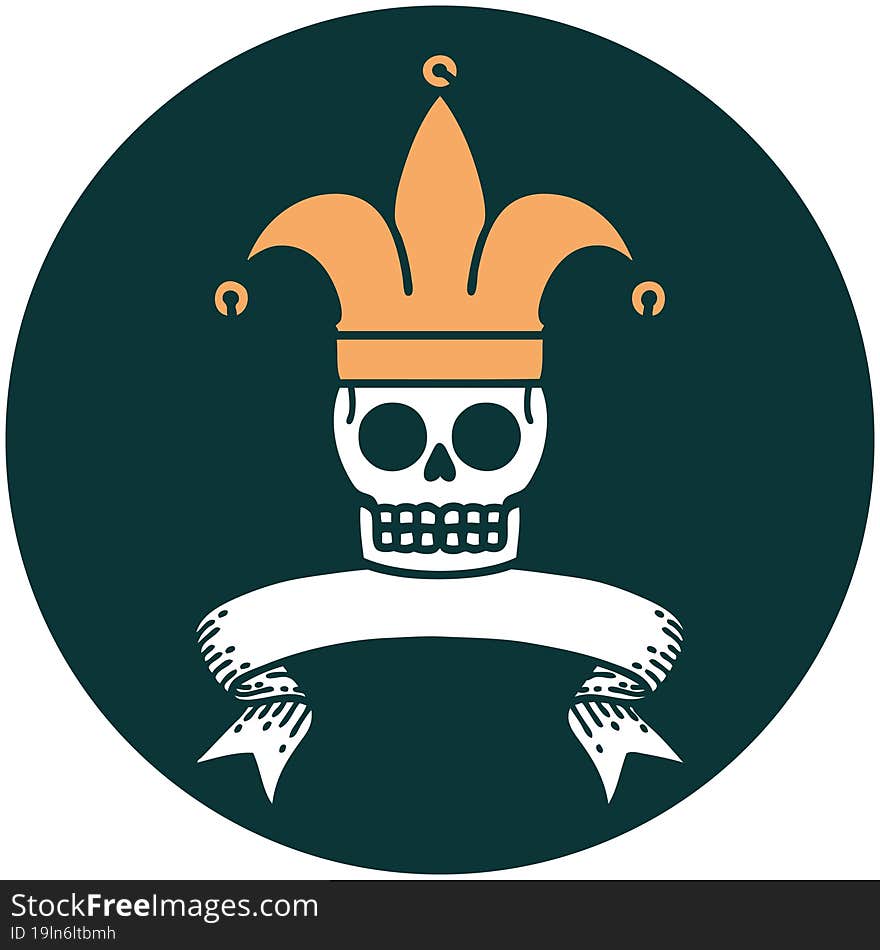 icon with banner of a skull jester