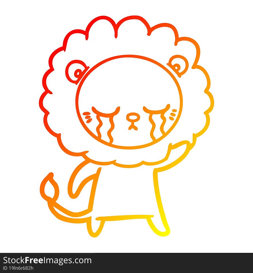 warm gradient line drawing crying cartoon lion