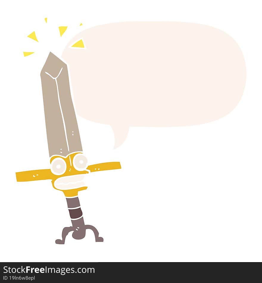 Cartoon Magic Sword And Speech Bubble In Retro Style