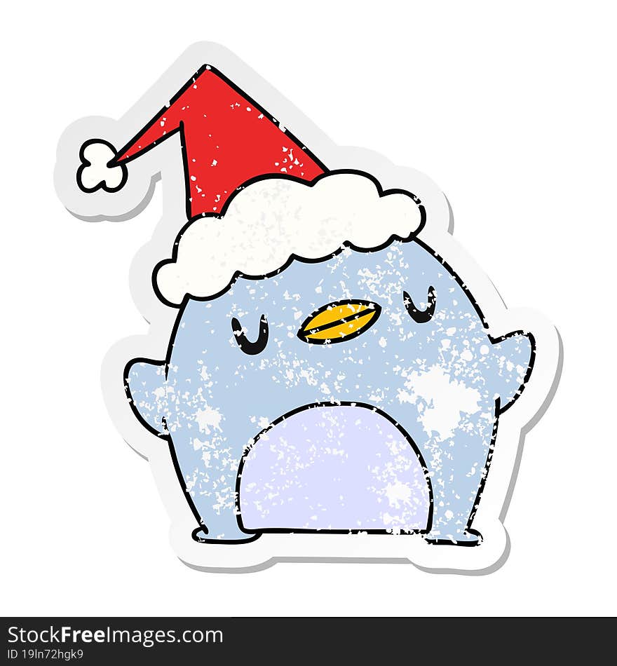 christmas distressed sticker cartoon of kawaii penguin