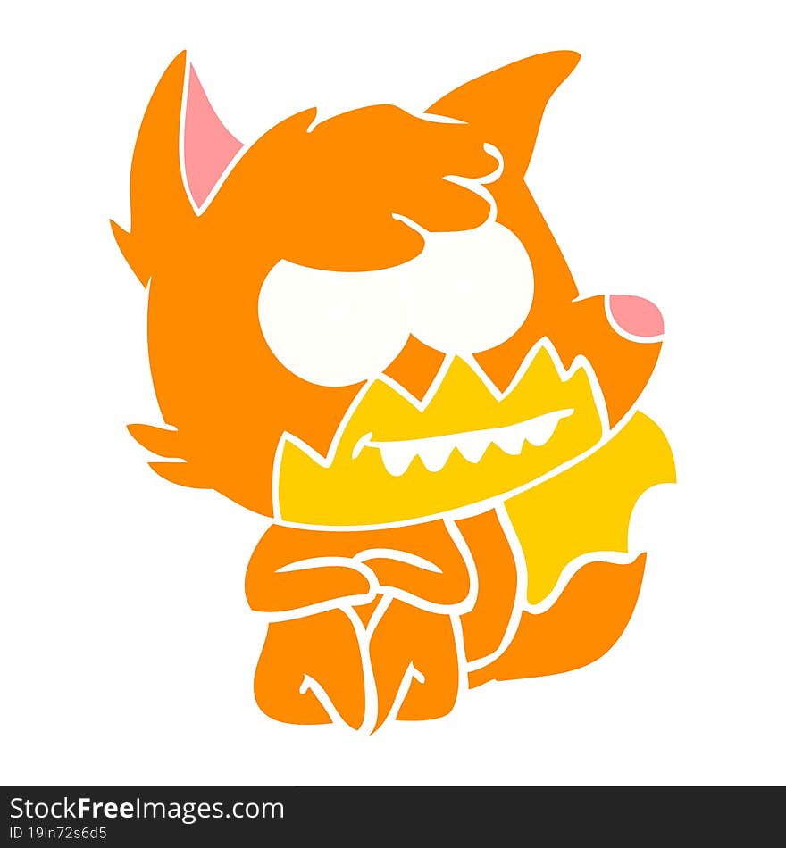 Flat Color Style Cartoon Grinning Fox Sitting