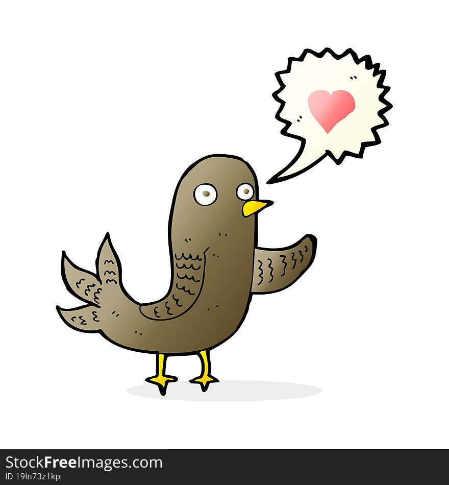 cartoon bird with love heart singing. cartoon bird with love heart singing