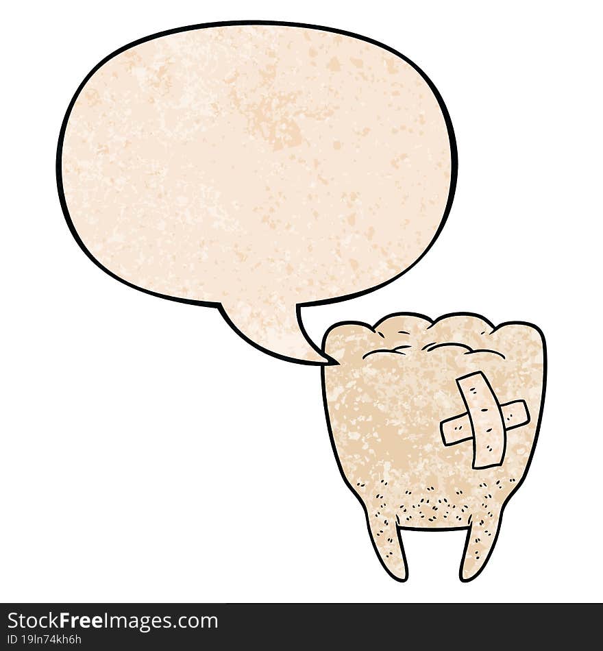 cartoon bad tooth and speech bubble in retro texture style