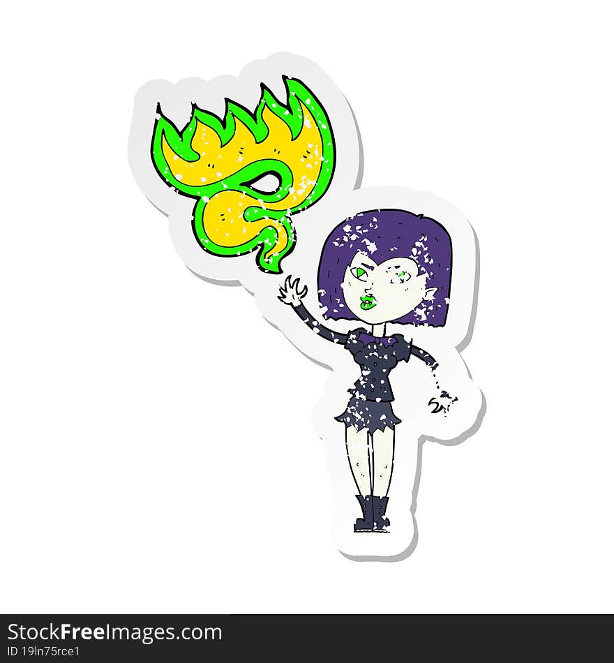 retro distressed sticker of a cartoon halloween vampire girl