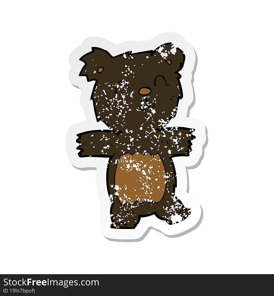 retro distressed sticker of a cartoon cute black bear cub