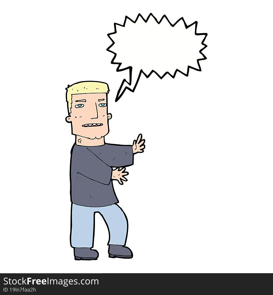 cartoon man gesturing with speech bubble