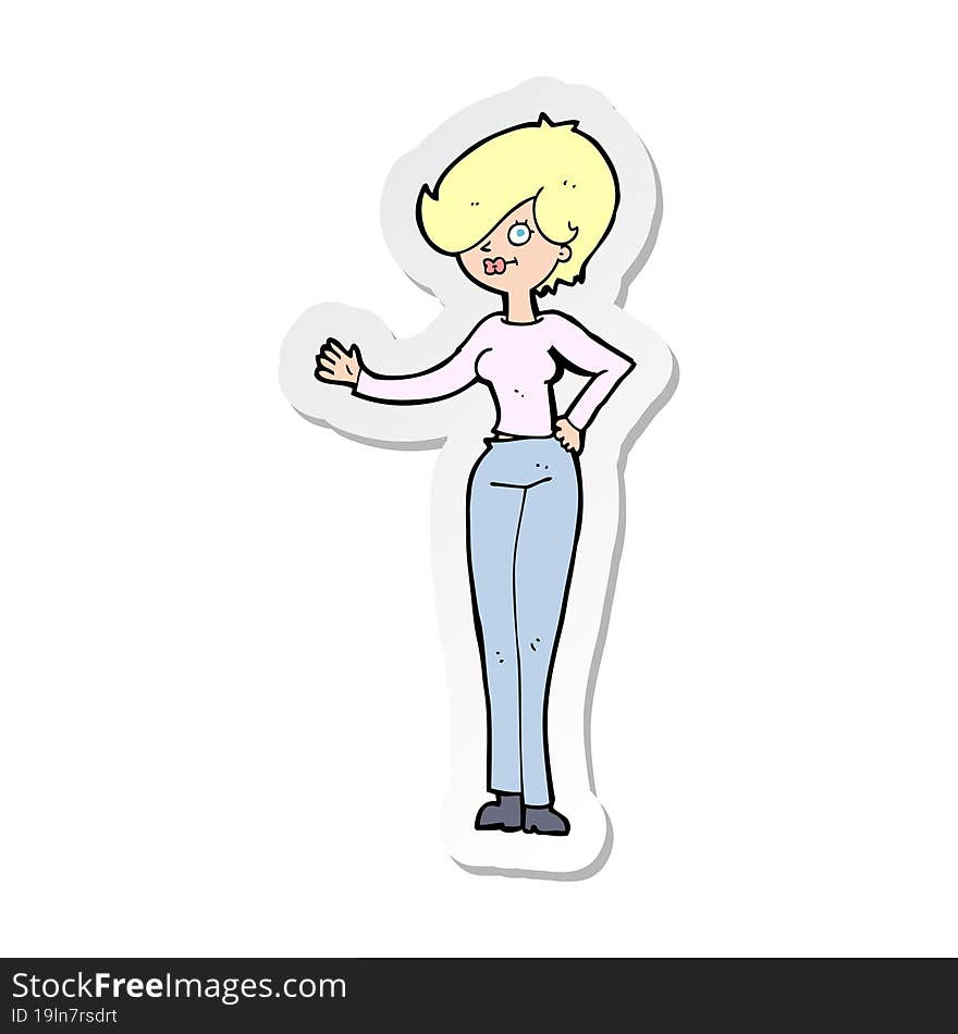 sticker of a cartoon woman waving